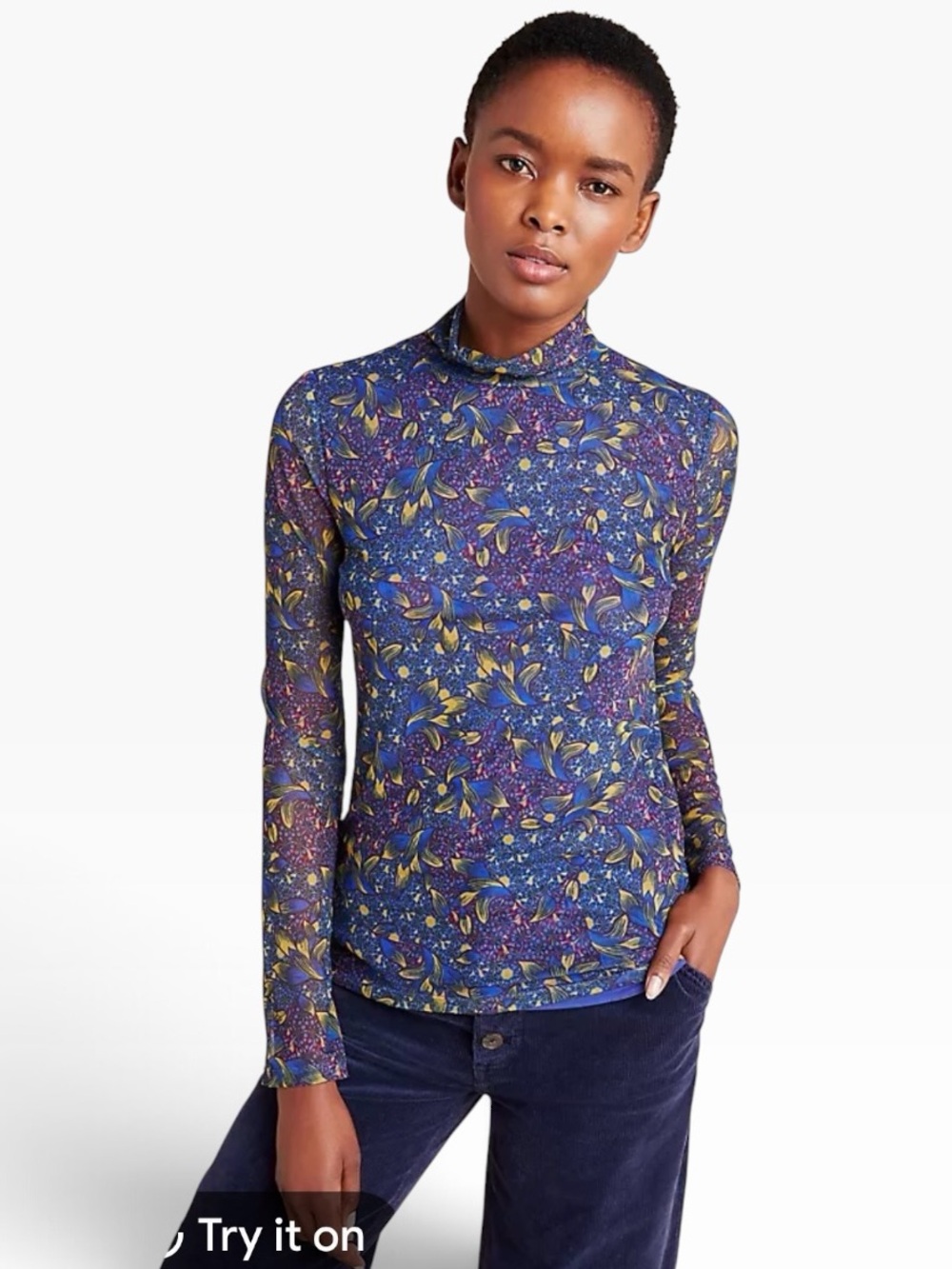 Anthropologie Mesh Floral Print Long-Sleeve Blouse